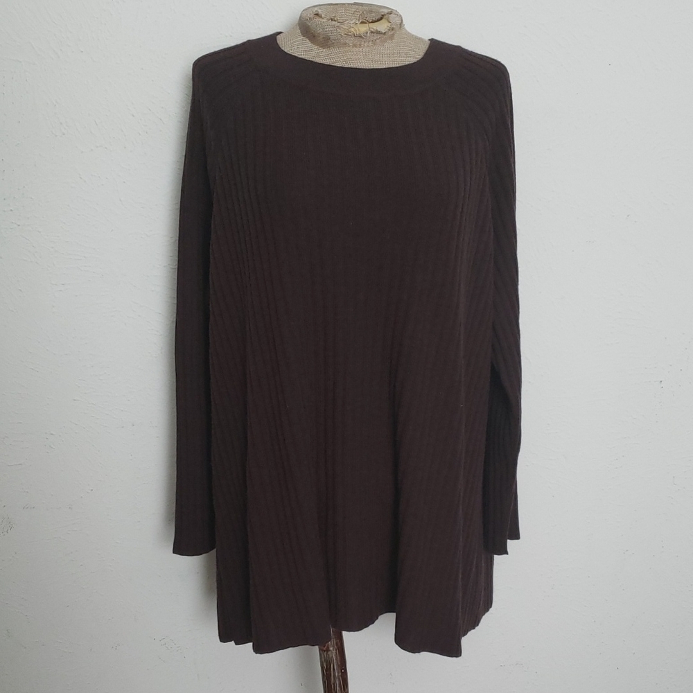 Eileen Fisher Coco Cashmere Blend Ribbed Knit Oversized Sweater Sz L